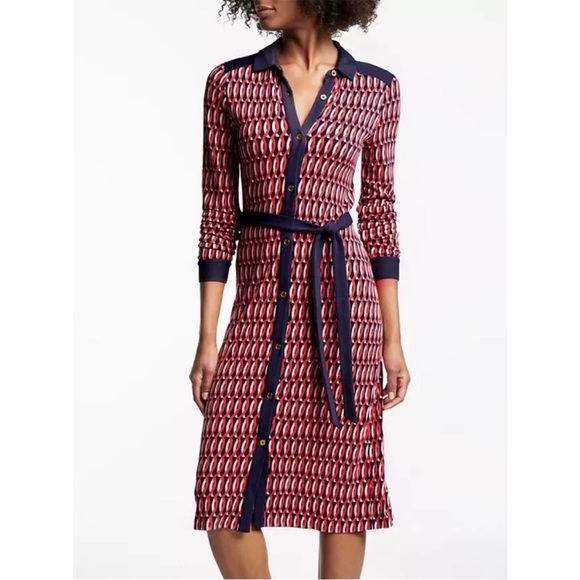 Boden Blue & Orange Geometric Patterned Knit Dress Missing Belt Size 8 - Picture 1 of 11